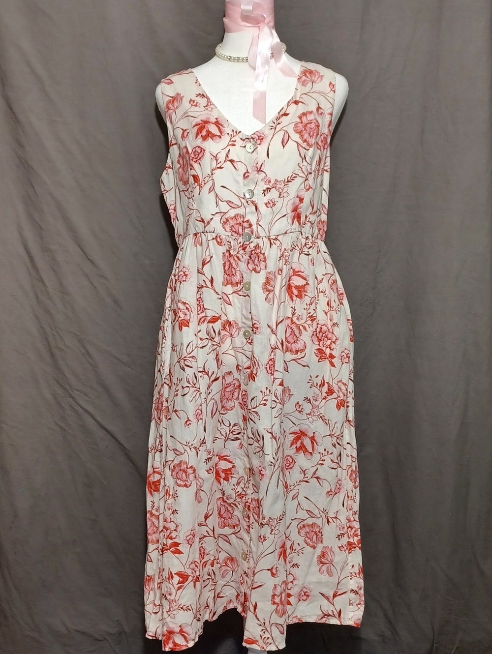 Cynthia Rowley Cream Maxi Dress with Floral Print 100% Linen